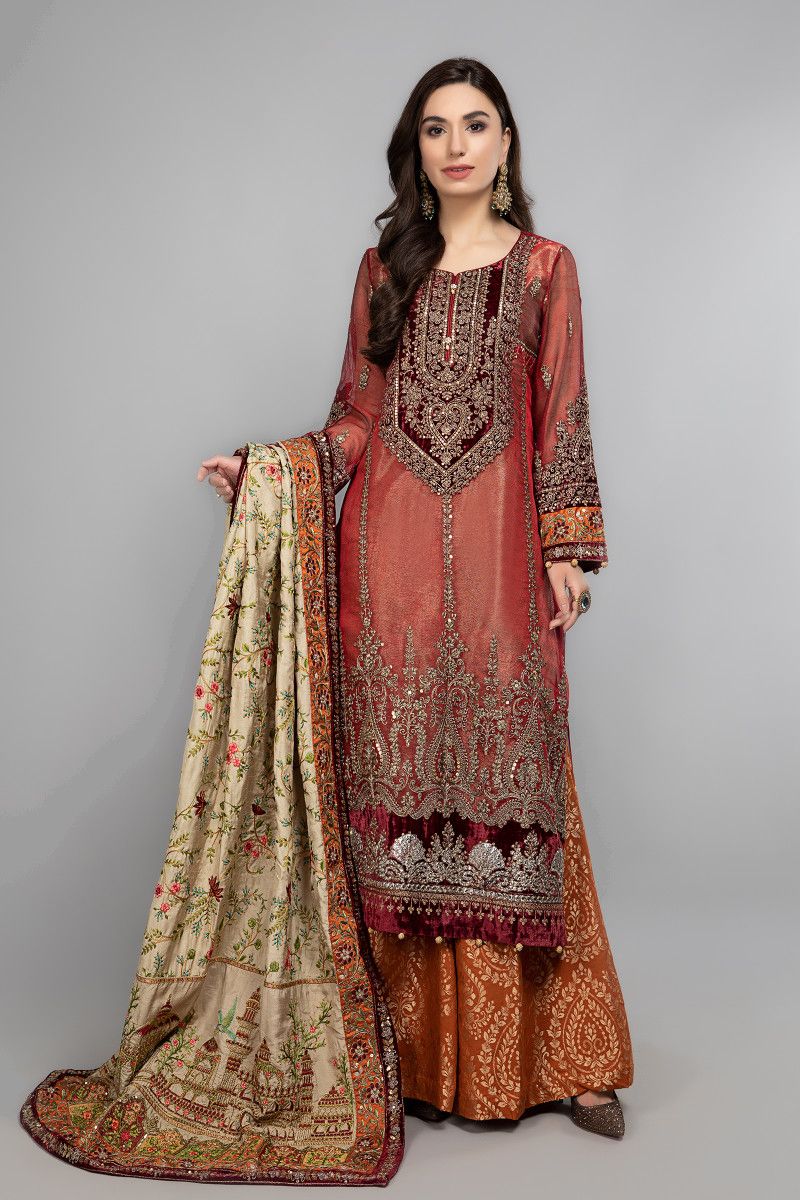 MAROON JORA-3PC (SHIRT, DUPATTA & TROUSER)